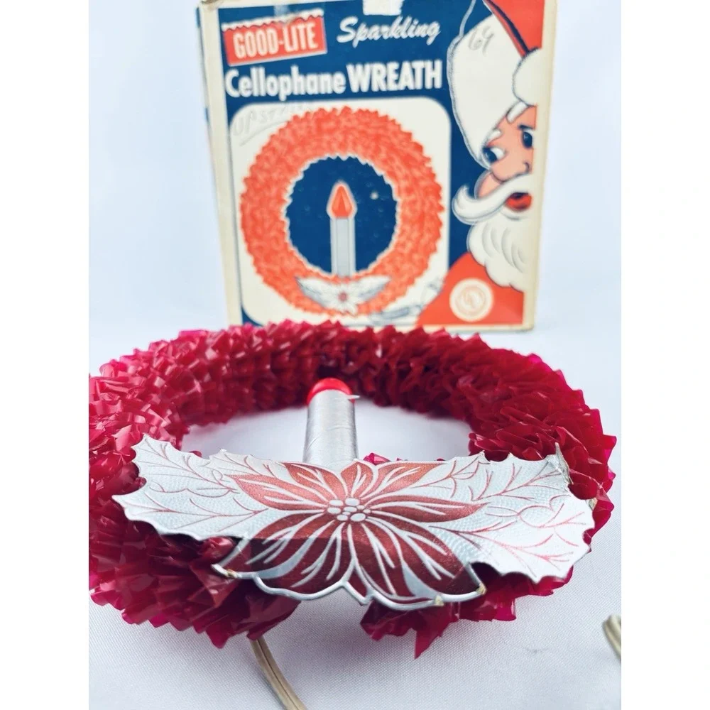 Vintage Good-Lite Electric Wreath of Red Sparkling Cellophane‎ Light Christmas
